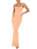 REORIA Women's Sexy Casual Lounge Slip Long Dress Elegant Wedding Guest Sleeveless Backless Ribbed Bodycon Maxi Dresses Peach Fuzz X-Small