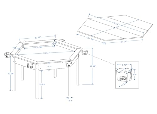image for ComeWay Board Game Table with Rotating Cup Holders for 6 Players, Hexa