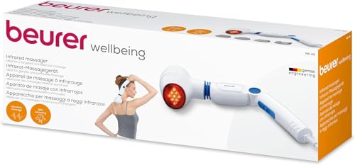 Beurer MG 40 Apparecchio per Massaggi a Raggi Infrarossi con impugnatura regolabile in 3 modi, 4 accessori per un massaggio vibrante ideale per gambe e schiena, funzione calore - Immagine 1
