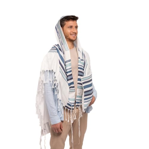 EMANUEL Yair Tallit Prayer Shawl Set | Luxurious Classic Stripe Embroidery with Blessing on Atara