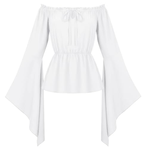 Image of Maeau Blouse Women Medieval Shirt Renaissance Tops Steampunk White XL