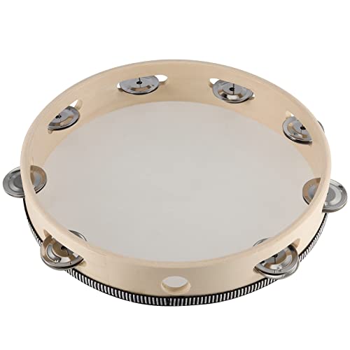 Sinjeun 3 Pack 10 Inch Tambourine For Adults Wooden Tambourine, Hand Held Drum Bell Birch Metal Jingles Percussion, Single Row Instrument Wood Tambourine Musical Instrument For Church, Ktv, Party #TOP4