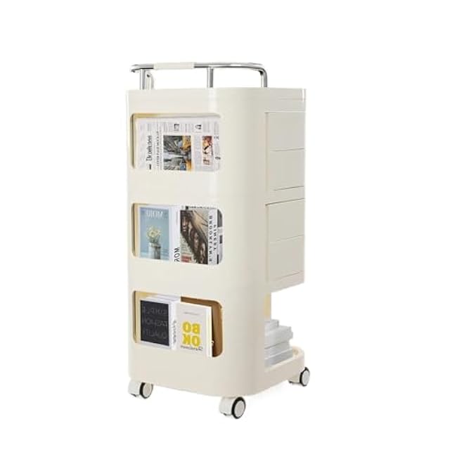 ´¢Îï³µ 3-Tier Cream ABS Storage Cart with 4 Drawers - Mobile Rolling Beauty Station with Wheels, Free Standing Organizer Rack for Home, Barber Shop, Salon, 36x36x79cm Compact Design-YrJHoc6d
