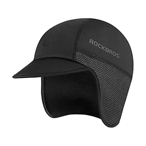 ROCKBROS Winter Cycling Caps for Men Women Windproof Cycling Hat with Sun Visor Under Helmet Liner Thermal Fleece Skull Cap Black