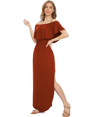 Image of LILBETTER Womens Off The Shoulder Ruffle Party Dresses Side Split Beach Maxi Dress