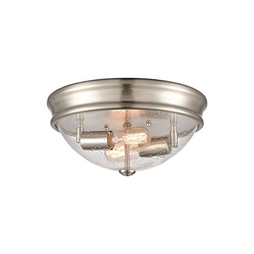One-Day Sale: Up to 80% Off WILDSOUL Lighting 60022SN 2-Light 13-Inch Brushed Nickel Flush Mount Ceiling Light with 11.5" Rounded Dome Clear Seeded Glass Shade, Foyer Living Room Mudroom Hallway, Low Profile