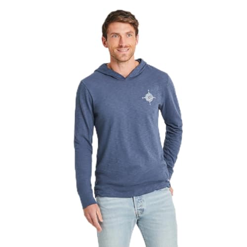 Life is Good. Men's Tribal Compass Textured Slub Hoodie, Darkest Blue, X-Large