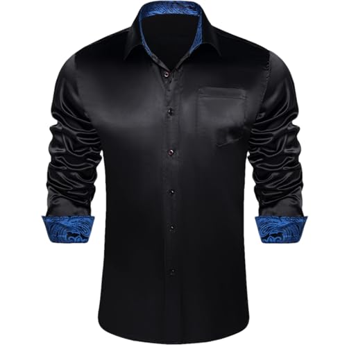 Chemise formelle en satin uni pour homme avec col patchwork chic