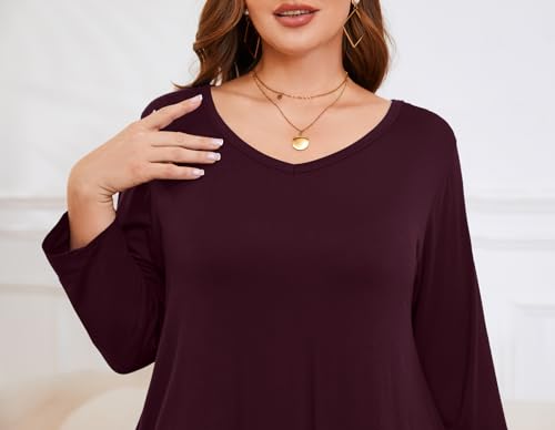 Image of LARACE Tunics 3 /4 Sleeve Plus Size Tops for Women V Neck Loose Fit Flowy Clothing for Leggings