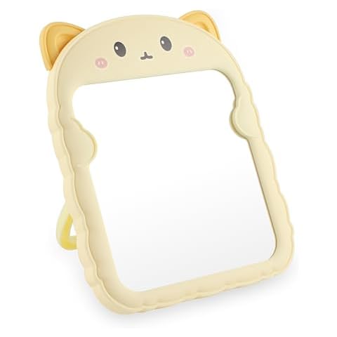 TBWHL Cute Desk Mirror Cartoon Cat Mirror for Desk, Desktop Mirror with Stand for Girls, Kids, Hanging Mirror for Bedroom, Bathroom Cover