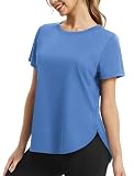 NIASHOT Short Sleeve Tops for Women Summer Tops 2026 Workout Tops Gym Clothes Pilates Outfits Hiking Running Yoga Top Activewear Dry Fit Blue XL