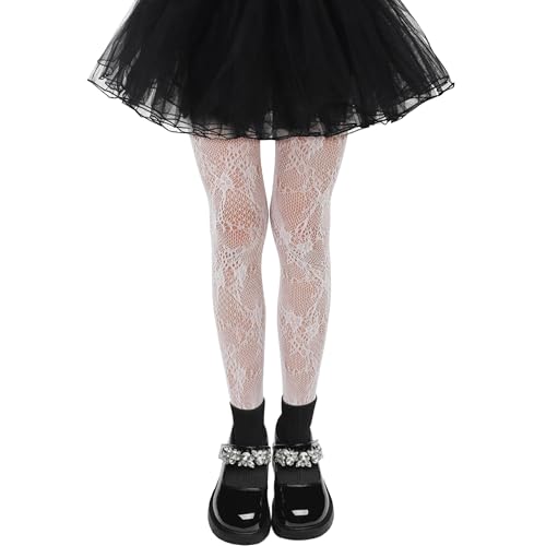 Image of Girls Lace Fishnet Tights Toddler Sheer Patterned Stockings Hollow Dance Pantyhose for Kids Halloween Tights