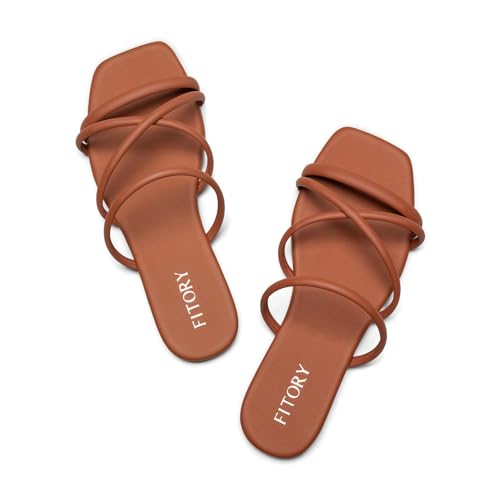 FITORY Women's Slide Sandals, Chic Cross-Strap & Comfy Flat shoes for Summer