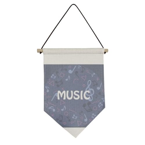 Drapeau rond en toile bleu foncé note de musique, bannière murale suspendue salon