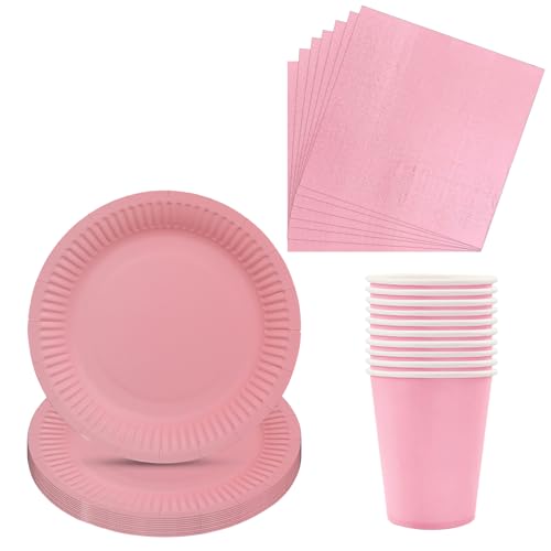 40 platos de fiesta, vasos, servilletas, decoración de vajilla rosa bebé, suministros de fiesta rosa, juego de vajilla desechable para Navidad, cumpleaños, boda, fiesta