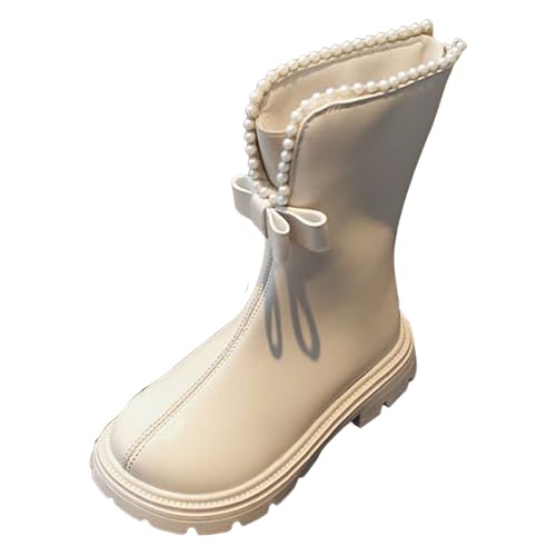 IWIHMIV Mid Calf Riding Boots for Girls Riding Plus Velvet Long Booties Platform Little Girls Pull On Winter Boots