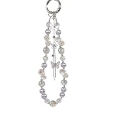 [CSILOVEE] スマホストラップ 手首 ハンドストラップ 携帯ストラップ 輝くラインストーン ビーズ 可愛い蝶 落下防止・紛失防止・盗難防止 iPhone対応/Android全機種対応タグパッチ 2枚入り (パープル)