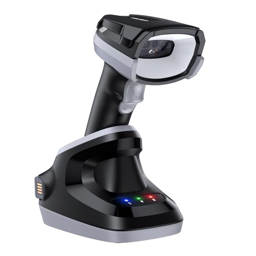 TEEMI 2D Bluetooth Industrial Barcode Scanner High-Resolution Megapixel Sensor Handheld Reader Industrial Rugged Design Easy Battery Swap Powerful Data Parsing (USB Cradle and Spare Battery Included)