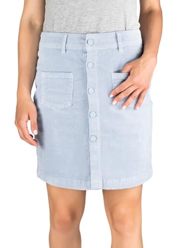 DENIMFY Cordrock Damen Midi Herbst Cord Stretch DFAlina A-Linie Midirock Knielang Taschen Knöpfe Rock Skirt, Größe:L, Farben:Vintage Jeans Blue...