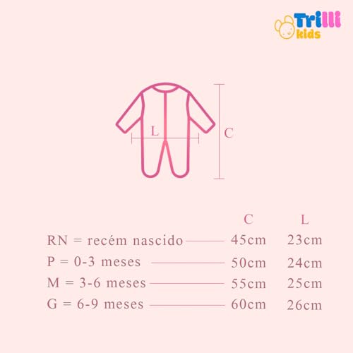 Macacões de Bebê Ziper Estampados, Kit com 3 peças - 100% Algodão Suedine (P)