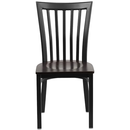 Image of Flash Furniture 2 Pack HERCULES Series Black School House Back Metal Restaurant Chair - Walnut Wood Seat