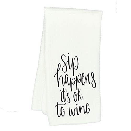 Sip Happens it's ok to Wine Waffle Weave Kitchen Towels