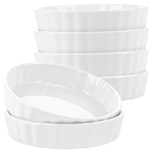 LOPYXBR Juego de 6 cuencos para tartas de color crema, 12,8 x 2,6 cm, cerámica, 240 ml, para souffle, fondants muffins, crema brulee