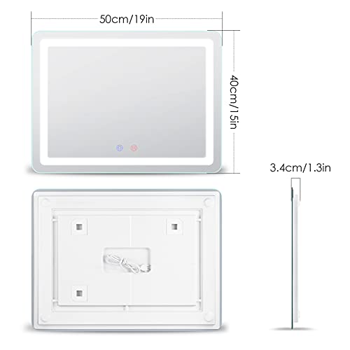 Wandspiegel, 50 x 40 cm, badkamerspiegel met dimbare LED-verlichting, touch-schakelaar, anti-condens, IP65 waterdicht, geheugenfunctie, 3 verschillende lichtkleuren - Image 8