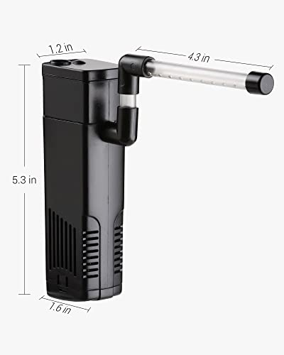 Image of NICREW Aquarium Internal Filter, Submersible Power Filter with Adjustable Waterflow, Aeration System with Sponge Filter for Fish Tanks up to 10 Gallon, 53 GPH, 5W