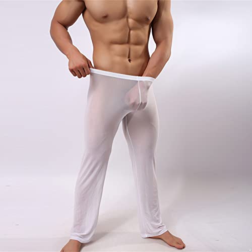 Hularka Men's See Through Sheer Pajama Trousers Sleepwear Loose Lounge Underwear Bottoms Pants White Medium #TOP6