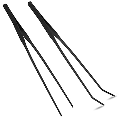 2 Pcs 11 Inch Black Long Handle Stainless Steel Straight ...