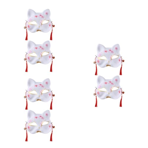 Masque de Renard de Style Japonais - Lot de 6 Demi-Masques Peints à la Main