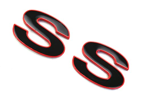 Image of 2Pc 1996-2002 Camaro SS Fender Emblem 3D Badge Nameplate Letter Sticker 12369966R Replacement for SS (Black Red)