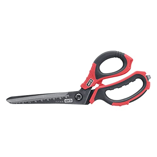4K5 Tools Schere TS 501 (abgewinkelt, Titan beschichtete Klingen, Polymergriffe, für Rechts- / Linkshänder, Universalschere, mit Messskala)