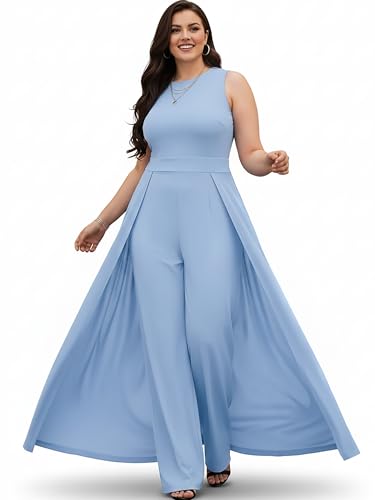 Image of KOH KOH Womens Sleeveless Flattering Dressy Long Pant Cape Elegant Jumpsuit