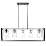 VINLUZ Modern Chandeliers Brushed Nickel and Black 5 Light Rectangle Dining Room Lighting Fixtures H