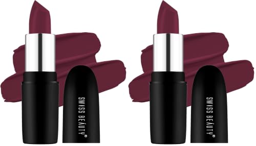 Image of Swiss Beauty Pure Matte Creamy Lipstick | Non-drying, Highly pigmented Lipstick | Shade- Brandy Harrington, 3.8gm| (Pack of 2)