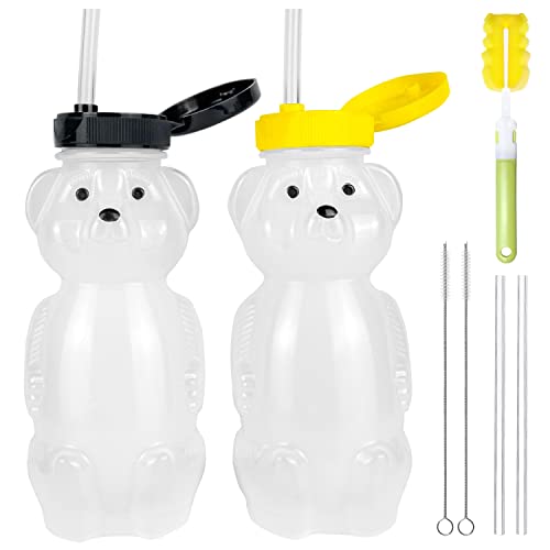 Budding Bear Gourde avec Paille Enfant 230 ml [Lot de 2] - Gourde Anti Fuite Enfant Sans BPA en Forme d'Ourson - Idéale pour Sevrage du Biberon & Besoins Spécifiques...