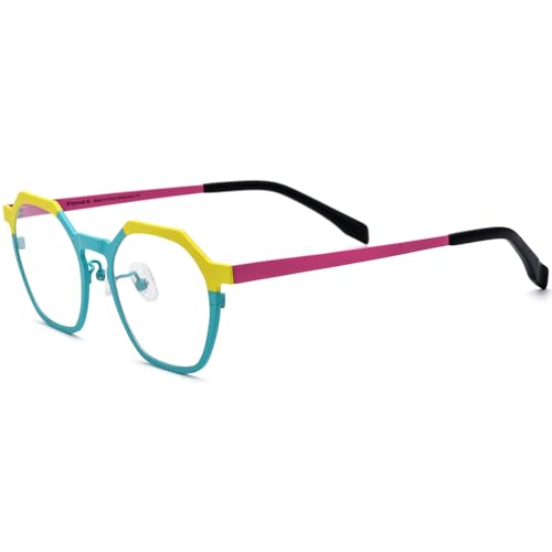Image of FONEX Colorful Pure Titanium Glasses Frame Women Retro Round Eyeglasses