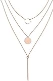 styleBREAKER Collier Multiple avec Plusieurs pendentifs en Acier, gourmette, chaîne, Bijou, Femme 05030035, Couleur:Or Rose