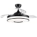 LPPO Ventilador Invisible de 42 "AC con Luz y Control Remoto, Ventilador con Lámpara y Aspas de Ventilador Retráctiles LED de 24W para Dormitorio Negro
