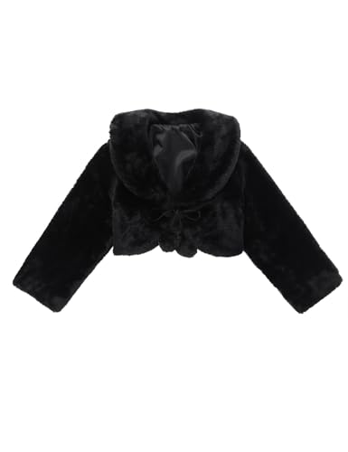 TiaoBug Flower Girl Faux Fur Bolero Shrug Cape Coat Jacket Princess Bridesmaid Long Sleeve Cardigan for Wedding Party Dress3