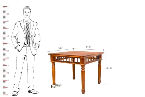 Image of BN Furniture Solid Sheesham Wood 4 Seater Dining Table Set | 34x34 Inch Square Table | Honey Finish Wooden Dining Set with Floral Cushioned Chairs for Home & Apartment