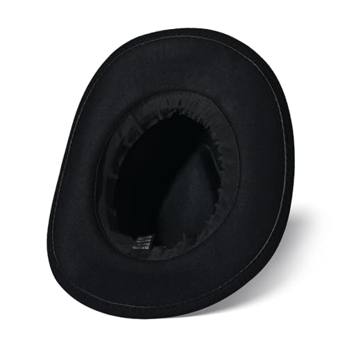 Image of Willheoy Classic Western Cowboy Hat Cowgirl Hat Unisex Men's & Women's Wide Brim Felt Fedora Hat Flat Top Hat with Buckle Belt, 7 1 /4-7 1 /2, Black 2#