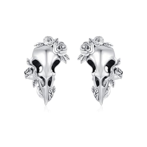Pendientes de calavera de cuervo en plata de ley un regalo vikingo inolvidable