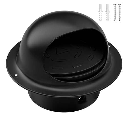 Dryer Vent Cover Outside 4 Inch with Damper,Hon&Guan Round Wall Vent Cover Stainless Steel Dryer Exhaust Vent-Black