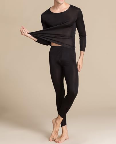 ZEEREE Men's Silk Thermal Underwear Set Mulberry Silk Long Johns Base Layer Top Bottom Lightweight 2 Pcs Pajama Sets3