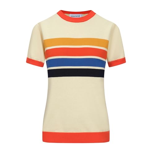 OXKnit Women's 1960s Retro Knit Short Sleeve T-Shirts, Crew Neck Casual Knit Top - Main Image