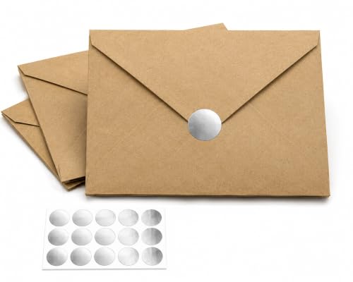 Image of AccuPrints 25 Pcs Brown Envelopes with Silver Stickers (5 x 7) inches | Unique design Texture Hand made Brown envelopes for wedding /party /office use /gift