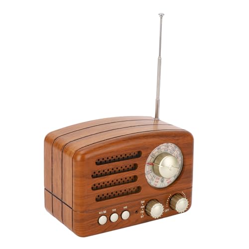 Retro Speaker, Vintage AM FM RadioUSB Portable Radio with Adjustable Antenna, 1800mAh Battery (included), Wooden Radio